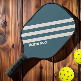 Palas De Pickleball Gris Pizarra Retro Tres Franjas con Nombre