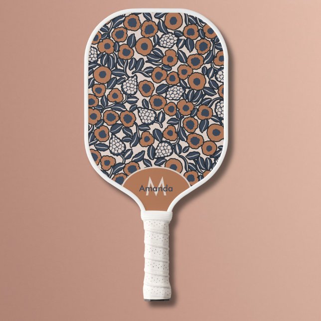 Palas De Pickleball Groovy Boho Retro Floral Hippie Monograma moderno (Subido por el creador)