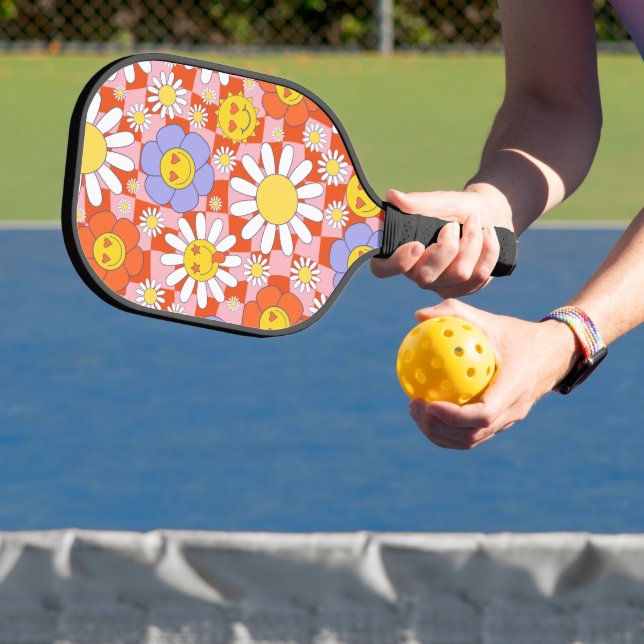 Palas De Pickleball Groovy Daisy Floral Checkerboard, años 90 (in situ)