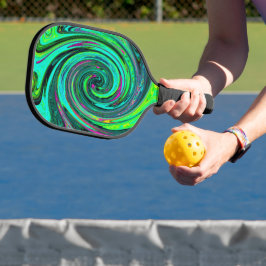 Palas De Pickleball Groovy Resumen Retro Green y Magenta Swirl