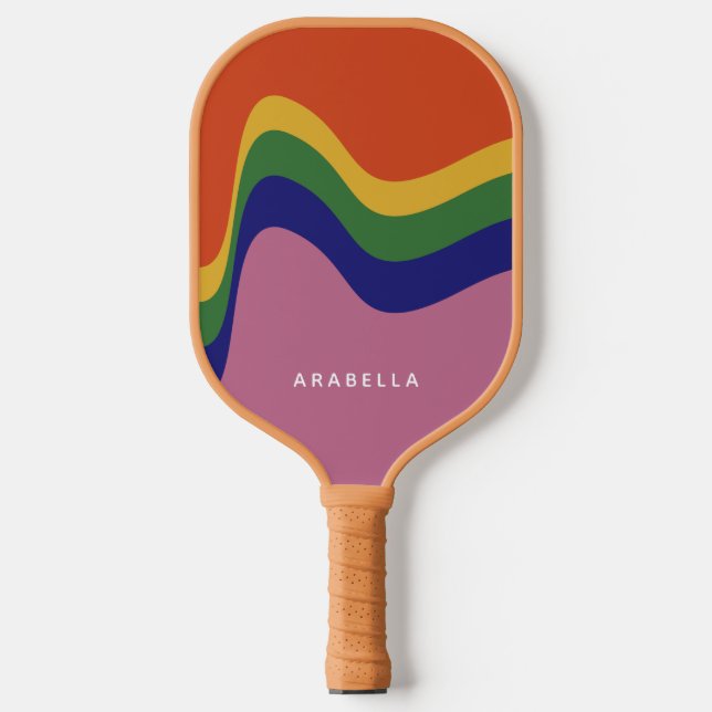 Palas De Pickleball Groovy Retro Wavy Lines Pickleball Paddle (Anverso)