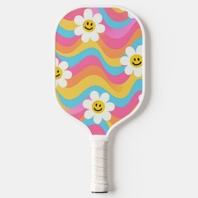 Palas De Pickleball Groovy Wavy Smiley Flor Retro (Anverso)