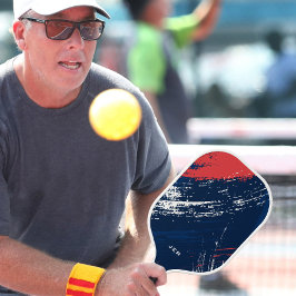 Palas De Pickleball Grunge Paint Monogramed Iniciales Rojo Azul Blanco
