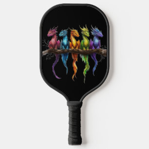 Palas De Pickleball Grupo Arcoíris de Bebés Dragones sobre Fondo Negro