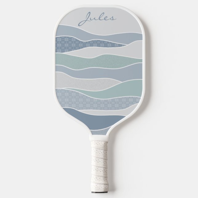 Palas De Pickleball Guay Blue Green Curve Stripes Abstract Waves Name (Anverso)