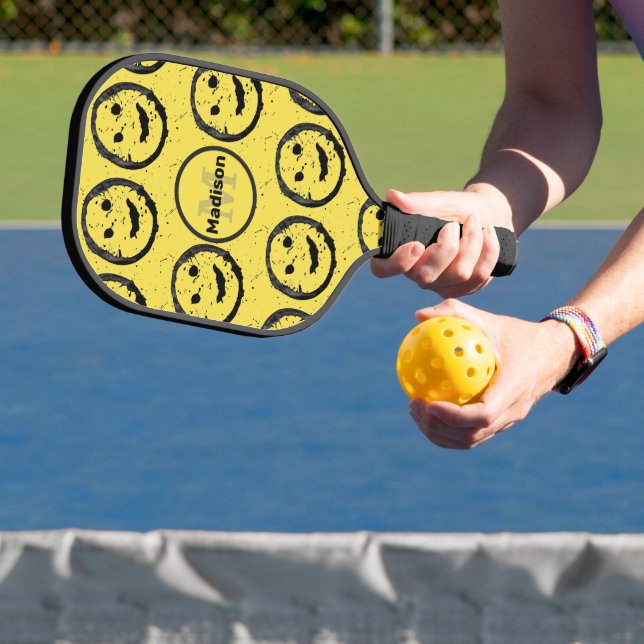 Palas De Pickleball Guay Happy Sonriente patrón facial amarillo Monogr (in situ)