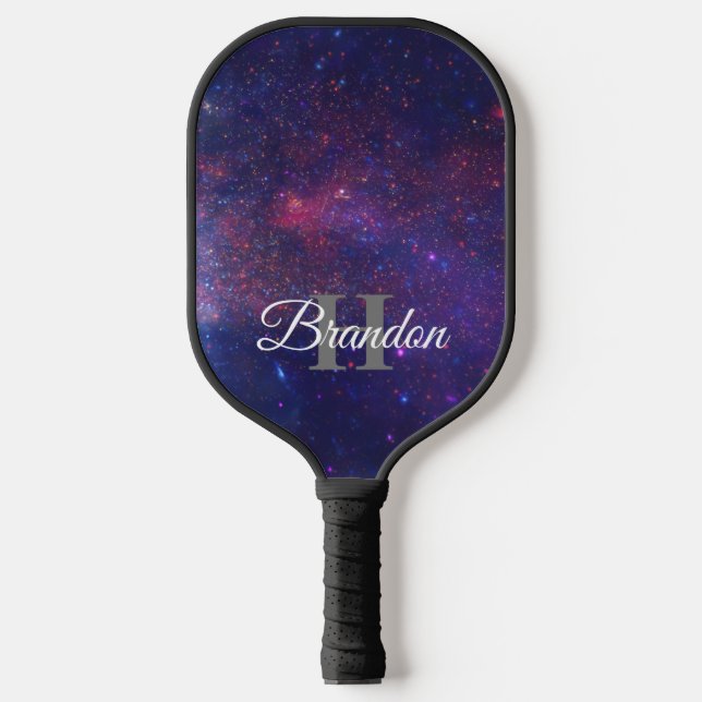 Palas De Pickleball Guay Navy Blue Monogram Personalizado Galaxy Nebul (Anverso)