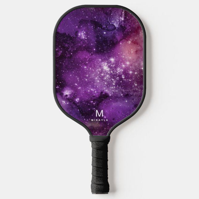 Palas De Pickleball Guay Nebula Galaxia Monograma Nombre Púrpura (Anverso)