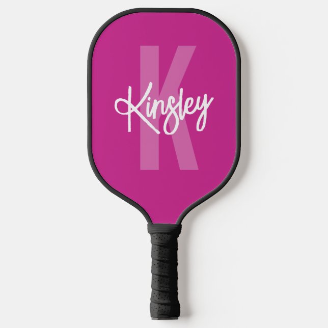 Palas De Pickleball Guión de pincel monograma rosado (Anverso)