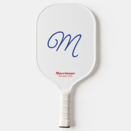 Palas De Pickleball Guión elegancia inicial azul blanco rojo personali