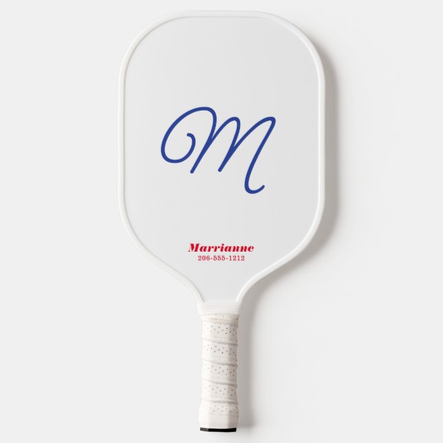 Palas De Pickleball Guión elegancia inicial azul blanco rojo personali (Reverso )