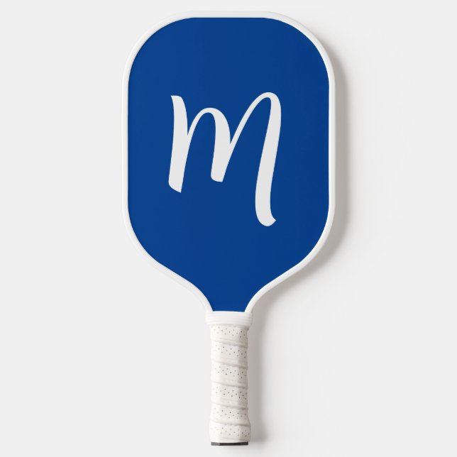 Palas De Pickleball Guión elegante monograma grande azul (Anverso)