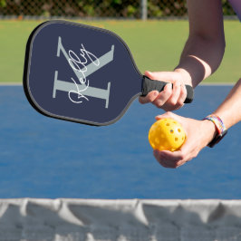 Palas De Pickleball Guión monograma azul de la Marina moderna