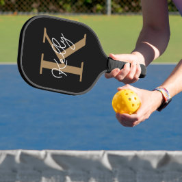 Palas De Pickleball Guión monograma moderno de oro negro