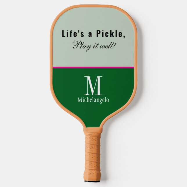 Palas De Pickleball Guión Monogramado Moderno Elegante Selva Verde (Reverso )