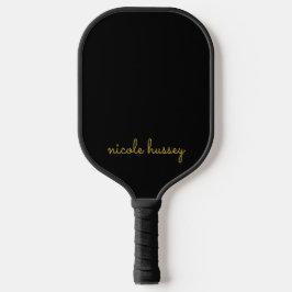 Palas De Pickleball Guión negro y dorado | Monograma moderno elegante