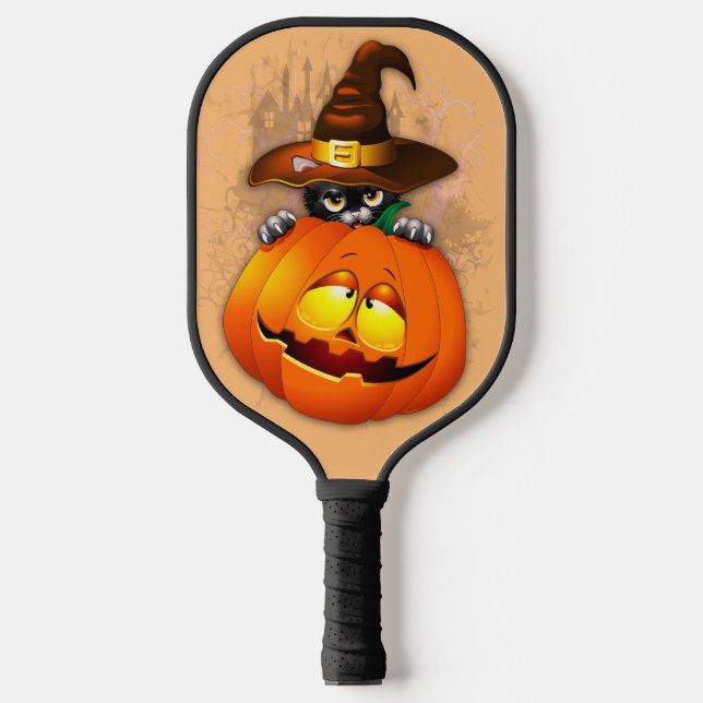Palas De Pickleball Halloween Curte Kitty Witch and Pumpkin Friend (Anverso)