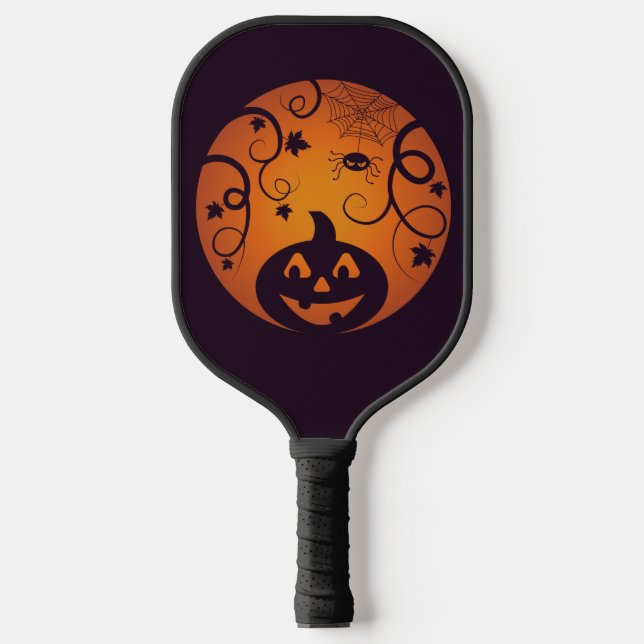 Palas De Pickleball Halloween Jack o linterna cara de calabaza y araña (Anverso)