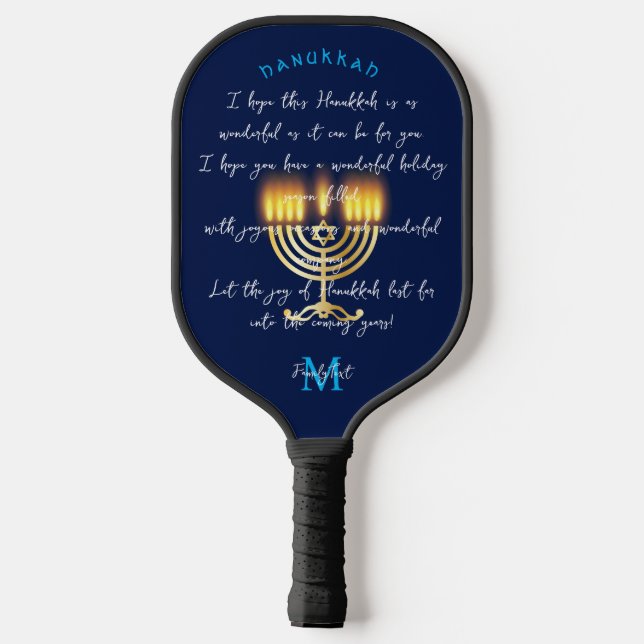 Palas De Pickleball Hanukkiah Feliz feriado judío en Hanukkah Menorah (Reverso )