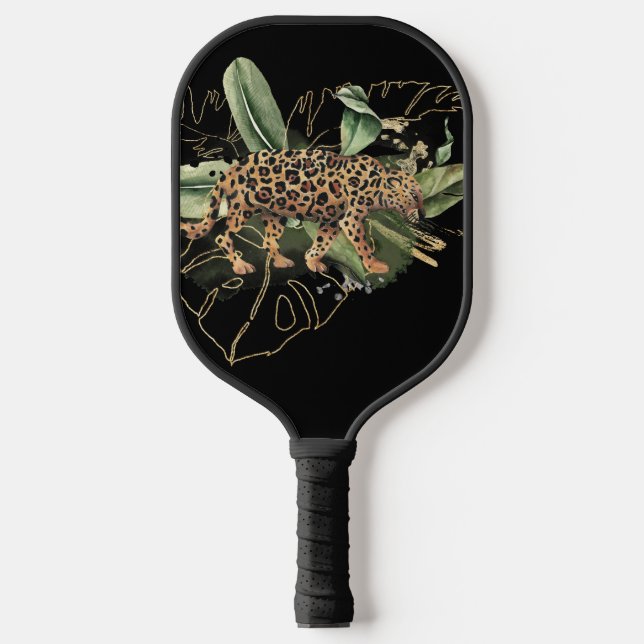 PALAS DE PICKLEBALL HERMOSA LEOPARD ART CON HOJAS TROPICALES (Anverso)