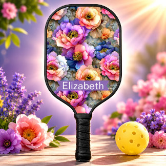 Palas De Pickleball Hermosa Peonía Floral Personalizada en Pastel