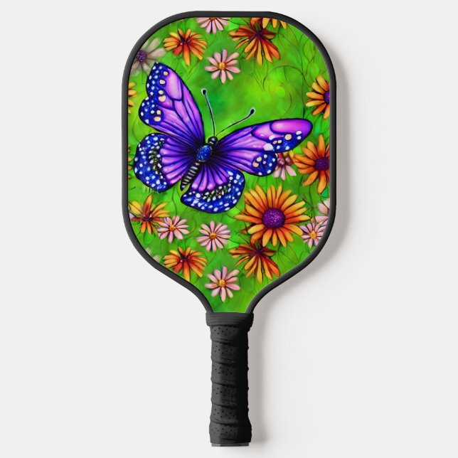 Palas De Pickleball Hermosa pradera de mariposa morada (Anverso)