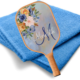 Palas De Pickleball Hermosas Flores Pastel Blandas Rosa Monograma Nomb