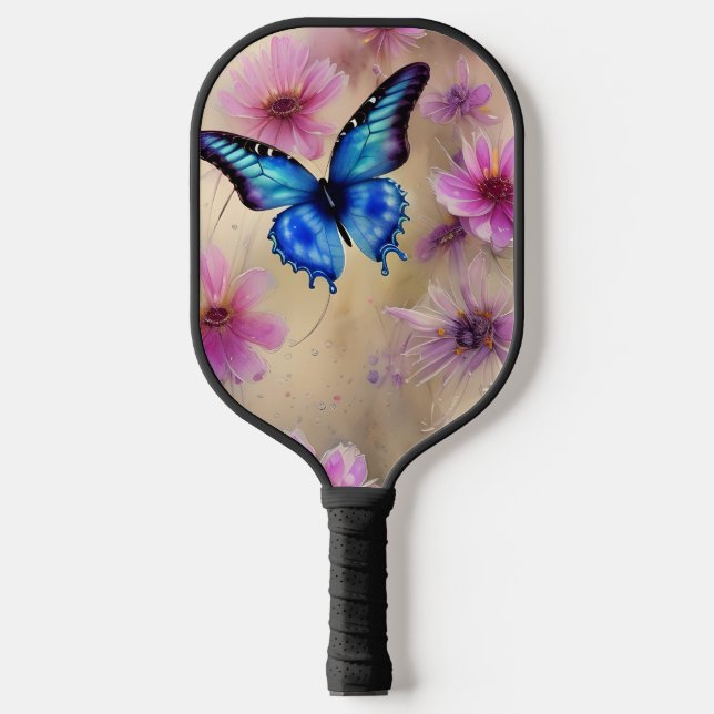 Palas De Pickleball Hermosas flores y mariposa (Anverso)