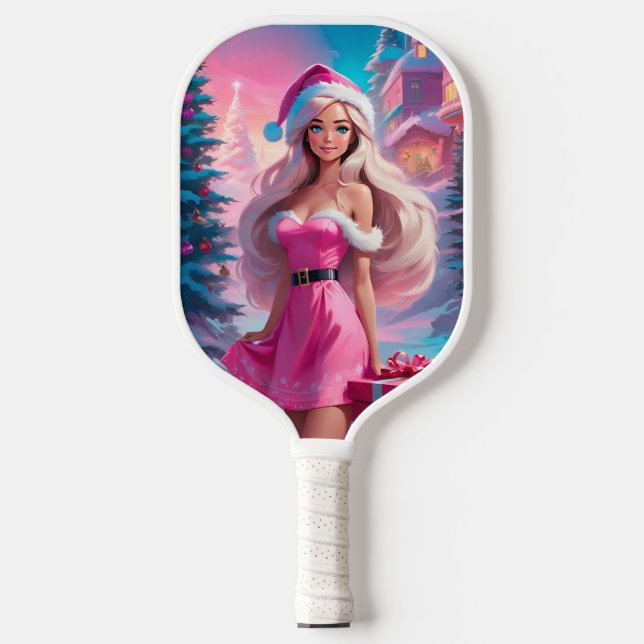 Palas De Pickleball Hermoso Chica de Navidades rosados 01 (Anverso)