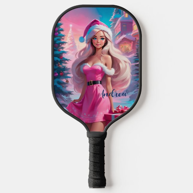 Palas De Pickleball Hermoso Chica de Navidades rosados 01 (Anverso)
