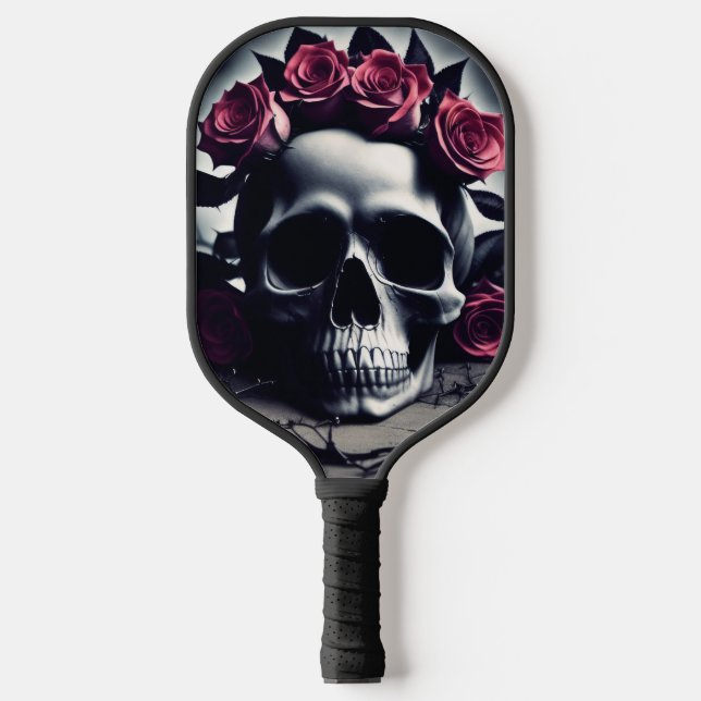 Palas De Pickleball Hermoso cráneo Rosa Oscuro y Gótico (Anverso)