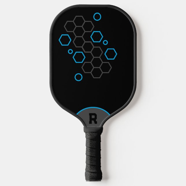 Palas De Pickleball Hexagon Black Gray Blue Personalizado (Anverso)