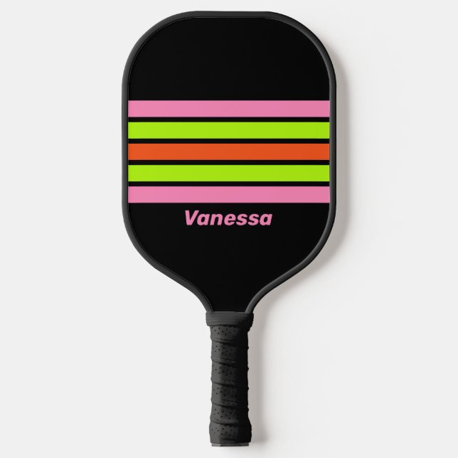 Palas De Pickleball HI-VIS y Franja Rosa con Nombre (Anverso)