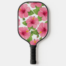 PALAS DE PICKLEBALL HIBISCO ROSA TROPICAL Y HOJAS VERDES