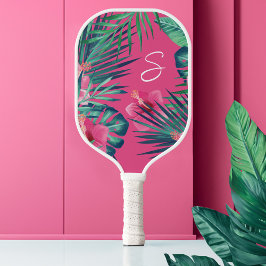 Palas De Pickleball Hibiscus Flowers Tropical Palm Leaf Monograma