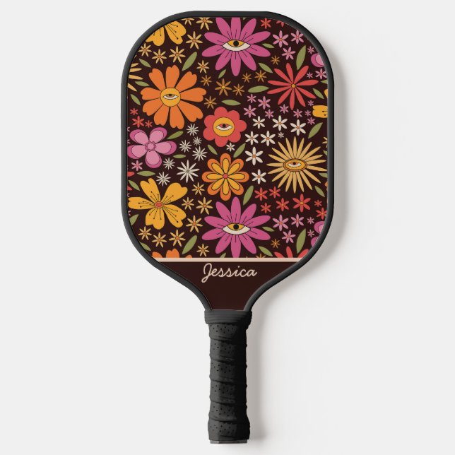 Palas De Pickleball Hippie Psychedelic 70 Groovy Flowers Personalizado (Anverso)