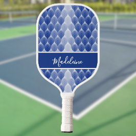 Palas De Pickleball Hoja Moderna Geométrica Monograma Nombre Azul Blan