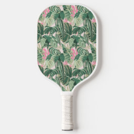 Palas De Pickleball Hojas tropicales verdes y rosas