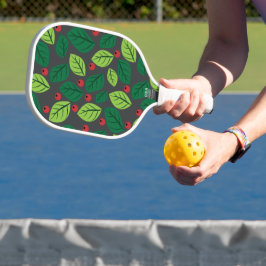 Palas De Pickleball Hojas verdes, bayas rojas, patrón de hojas