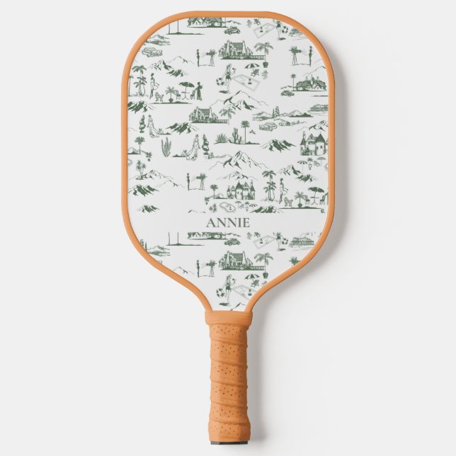 Palas De Pickleball Hollywood Toile de Jouy Green (Anverso)