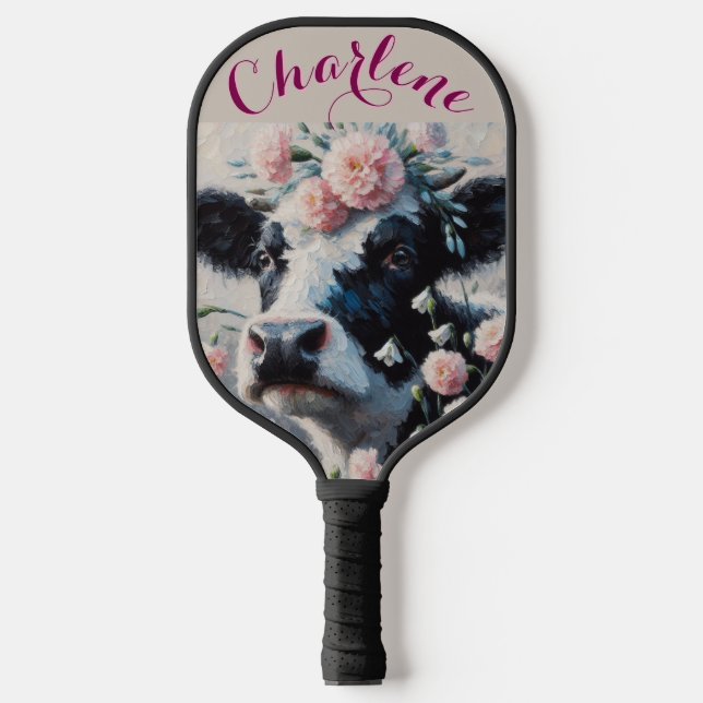 Palas De Pickleball Holstein Cow Carnations Farmhouse Personalizado (Anverso)