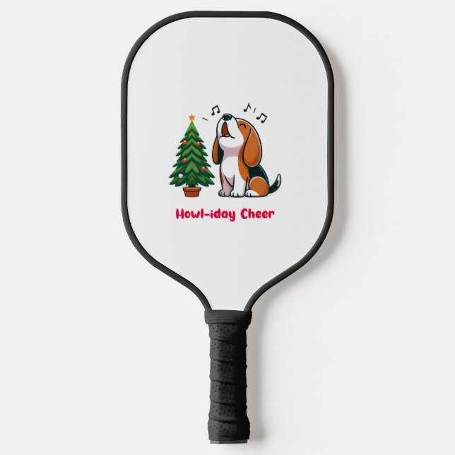 Palas De Pickleball Howl-iday Cheer Beagle Con Un Diseño De Árbol De N (Anverso)