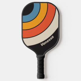 Palas De Pickleball Huella de círculo de arcoiris oscuro retro con nom