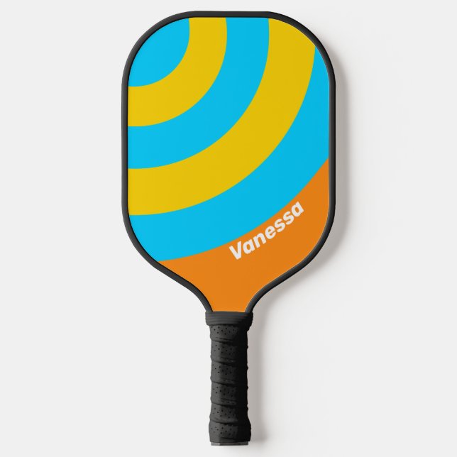 Palas De Pickleball Huella de Círculo de Verano Retro con nombre (Anverso)