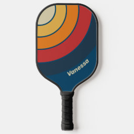 Palas De Pickleball Huella vintage de arco iris azul con nombre