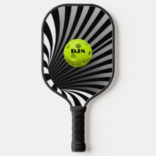 Palas De Pickleball Ilusión óptica en negro, franja blanca