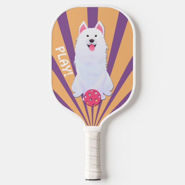 Palas De Pickleball Ilustracion de bolas de perro de Husky Blanco (Anverso)