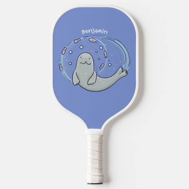 Palas De Pickleball Ilustracion de foca feliz y personalizado azul de  (Anverso)