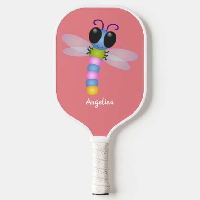 Palas De Pickleball Ilustracion de personalizado de libélula azul y ro (Anverso)