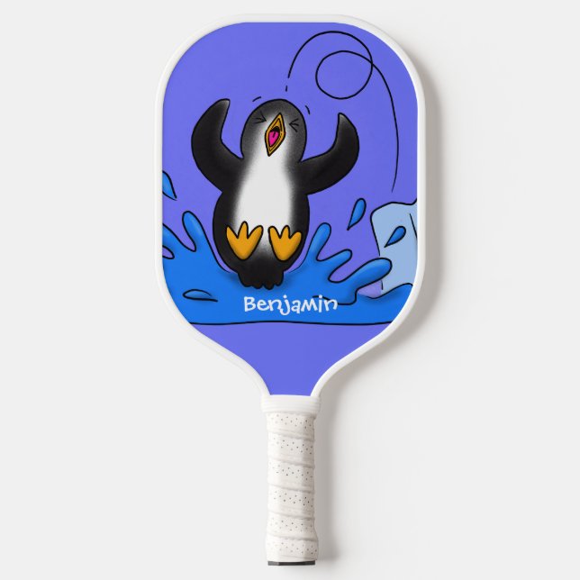 Palas De Pickleball Ilustracion de personalizado de pingüino puenteado (Anverso)